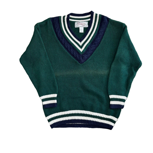 Nuggets Ramie Cotton Green VNeck Sweater - Medium - 21" x 27"