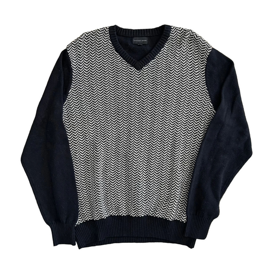 Geoffrey Beene Cotton Black White VNeck Sweater - Large - 22" x 27"