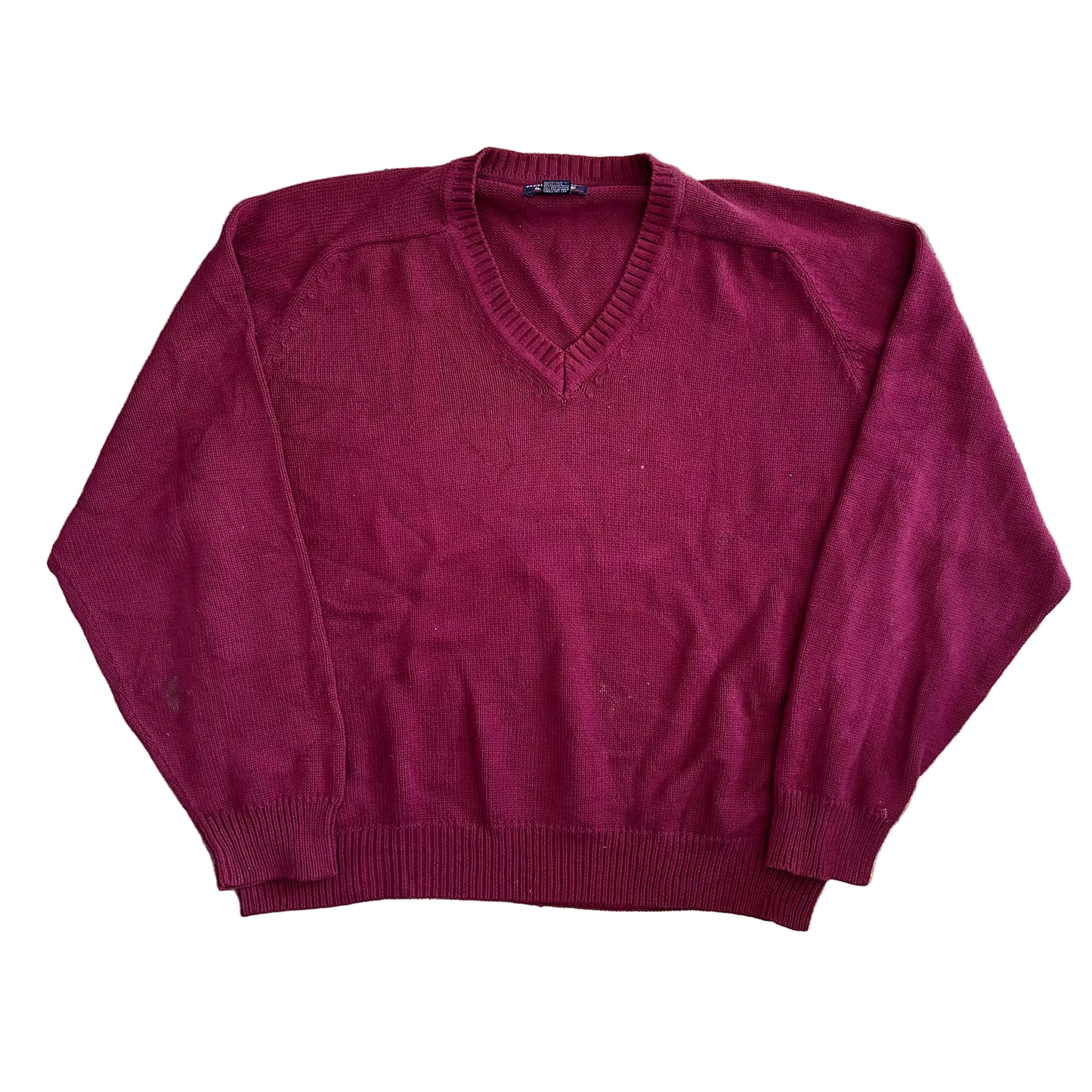 Roundtree and Yorke Cotton Red Maroon V Neck Sweater -XLarge - 27" x 27"