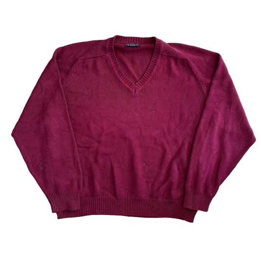 Roundtree and Yorke Cotton Red Maroon V Neck Sweater -XLarge - 27" x 27"
