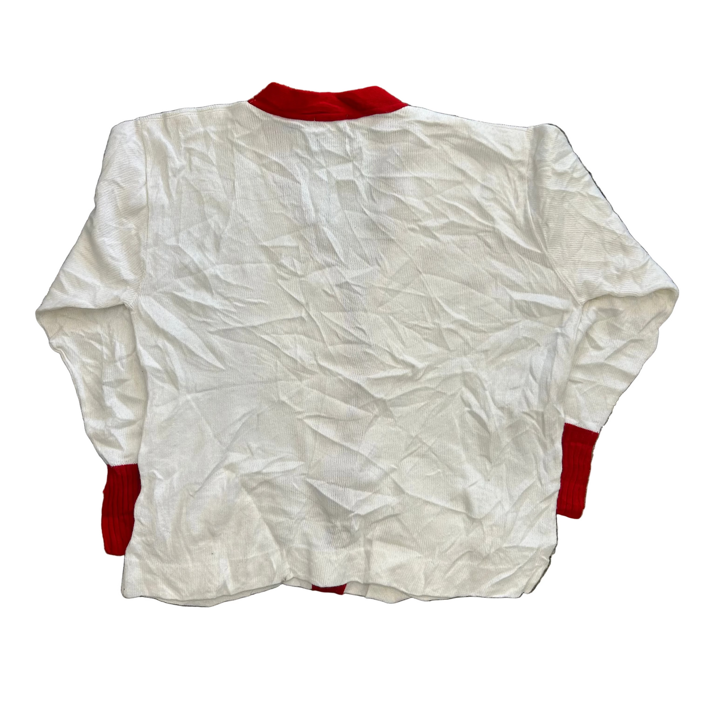 Broadway Knitting Mills Starfire Party Sales Manager Jackie White Red Cardigan Sweater - XLarge - 24" x 26"