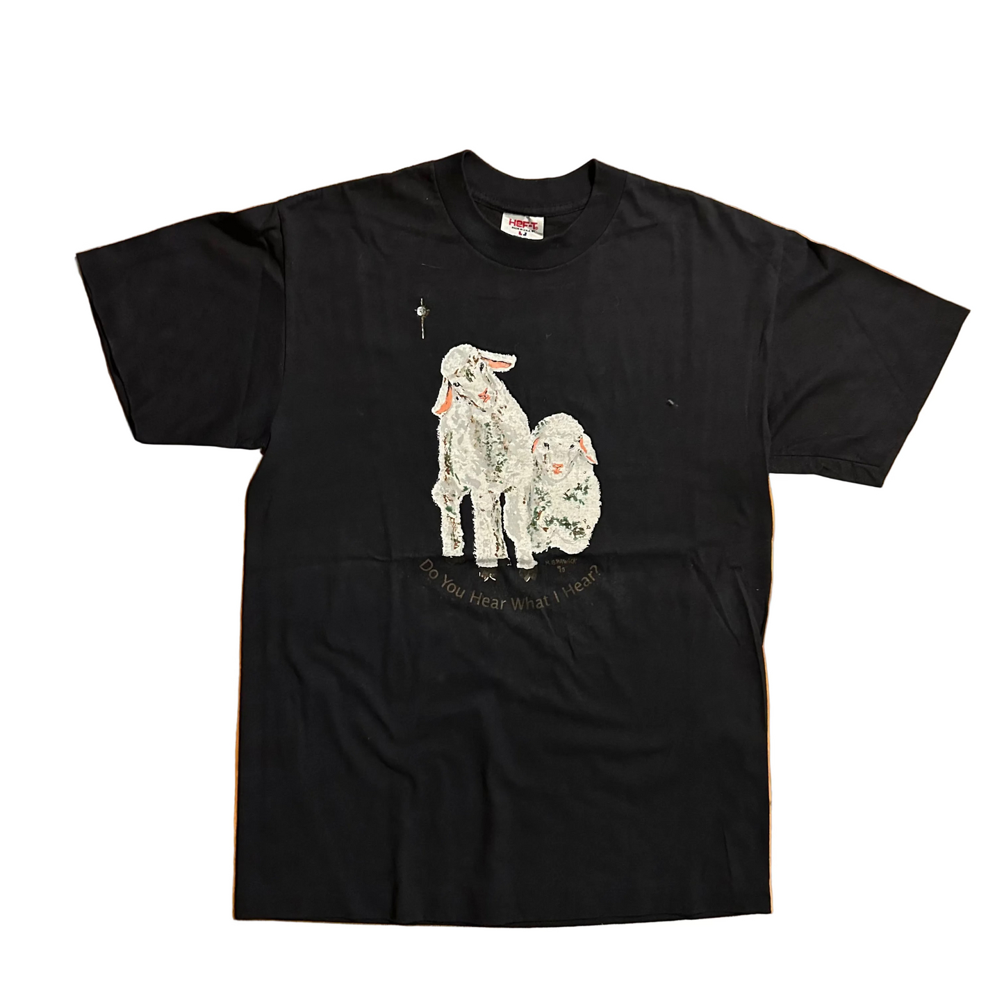 90’s Hef-T Do You Hear What I Hear Lamb Sheep Black Tshirt - Medium - 20.5" x 29.5"