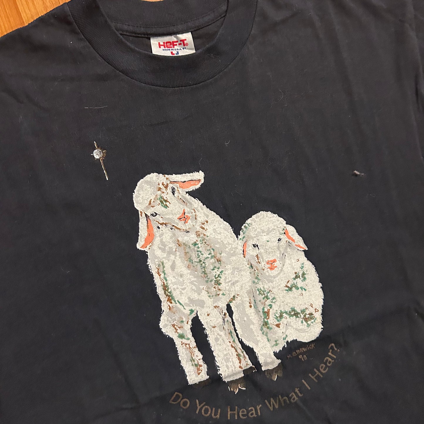 90’s Hef-T Do You Hear What I Hear Lamb Sheep Black Tshirt - Medium - 20.5" x 29.5"