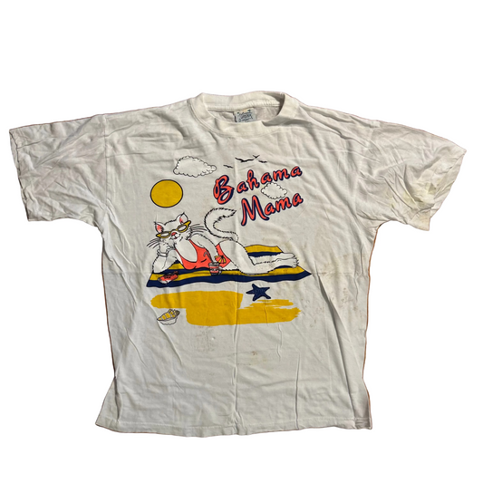 Island Dreams Bahama Mama Beach Cat White Tshirt - Medium - 21.5" x 25"