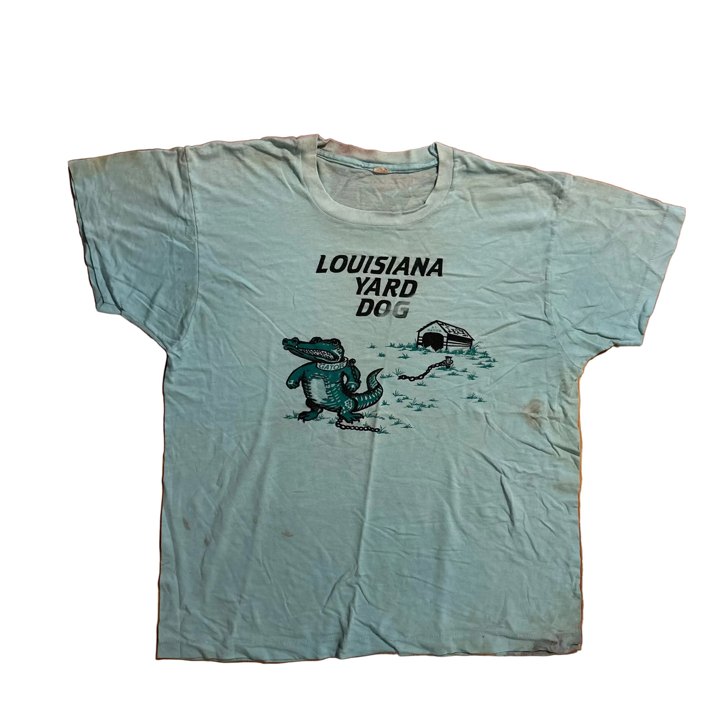80’s Screen Stars Louisiana Yard Dog Al Gator Blue Paper Thin Tshirt - Medium - 21" x 27"