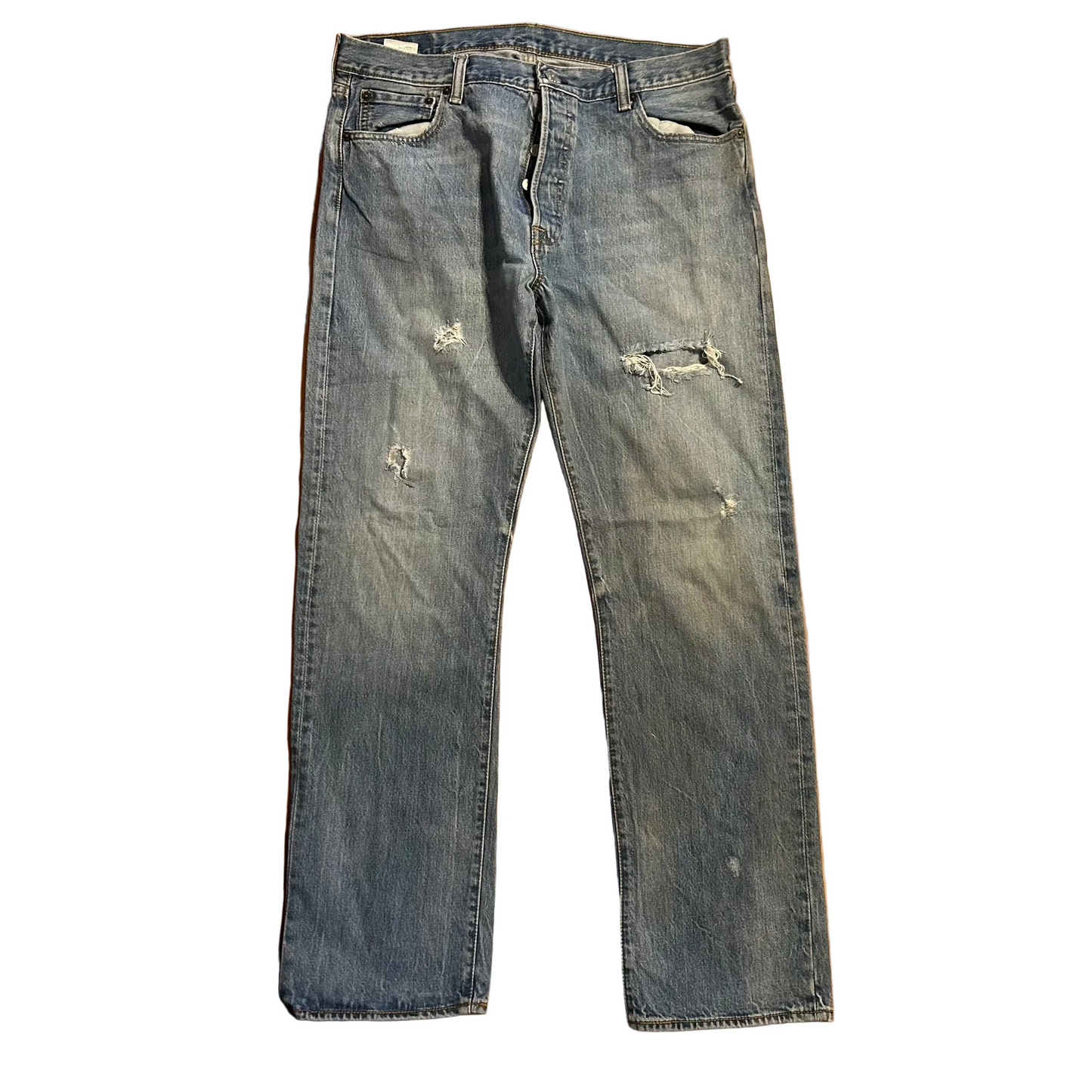 Levi's 501 Distressed Washed Denim Blue Jeans - 36" x 32"