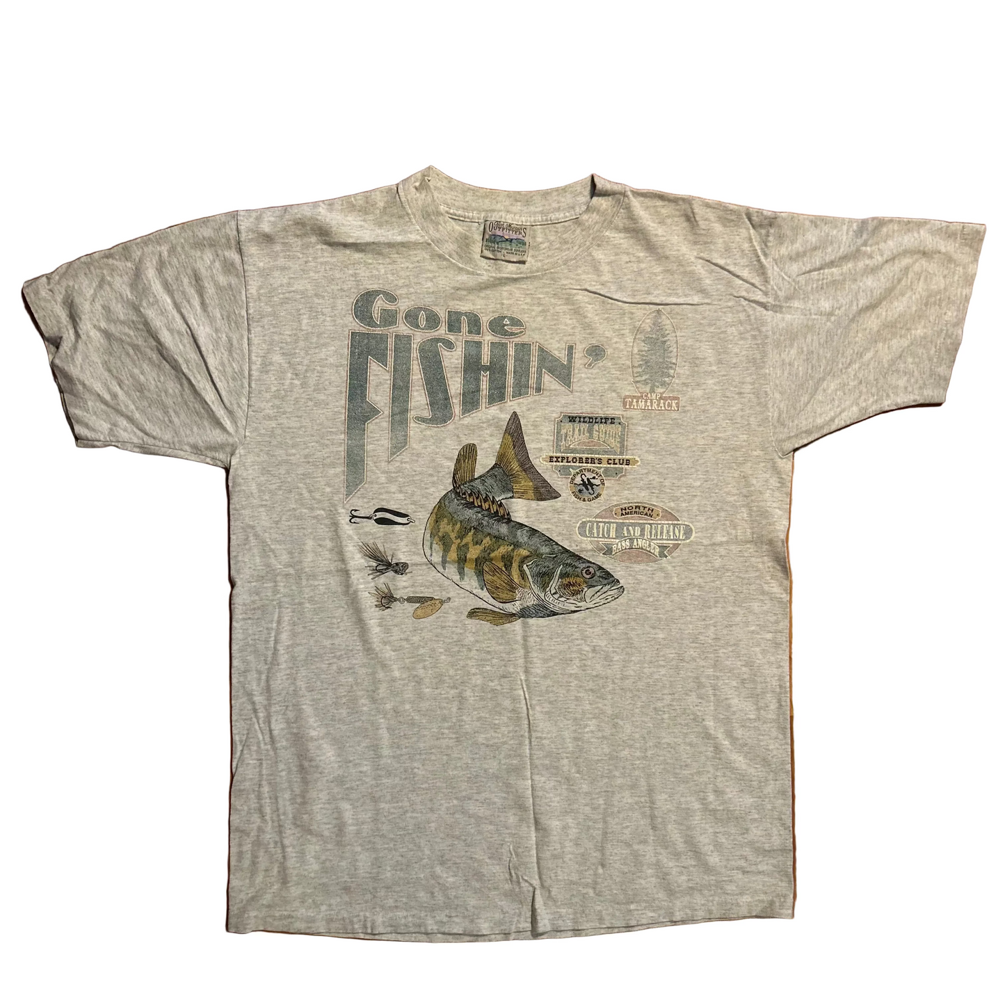 90’s Ozark Mountain Gone Fishin’ Grey Tshirt - Large - 23.5" x 31"