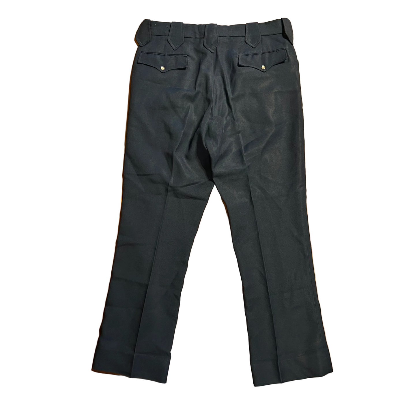 80/90's Dacron Shedder Exclusive Navy Blue Pearl Snap Dress Pants Slacks - 34" x 29"