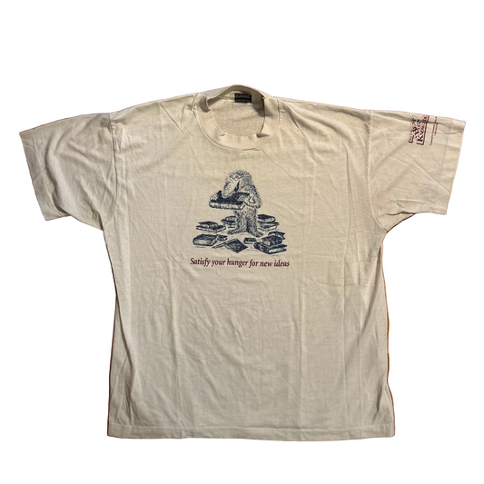90’s Screen Stars Edward Koren Satisfy Your Hunger for New Ideas Books Reading White Paper Thin Tshirt - Large - 23" x 27.5"