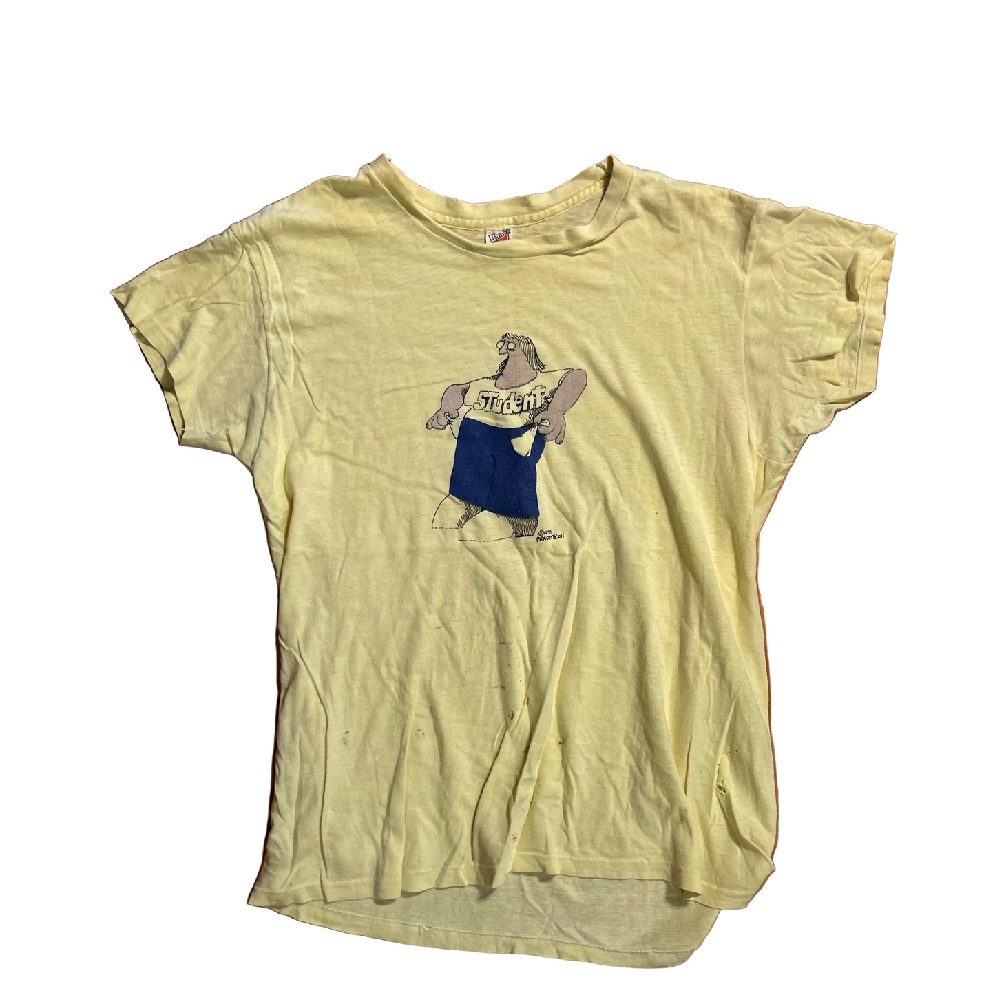 70’s Hanes Broke Student Yellow Tshirt - Small - 19" x 26"