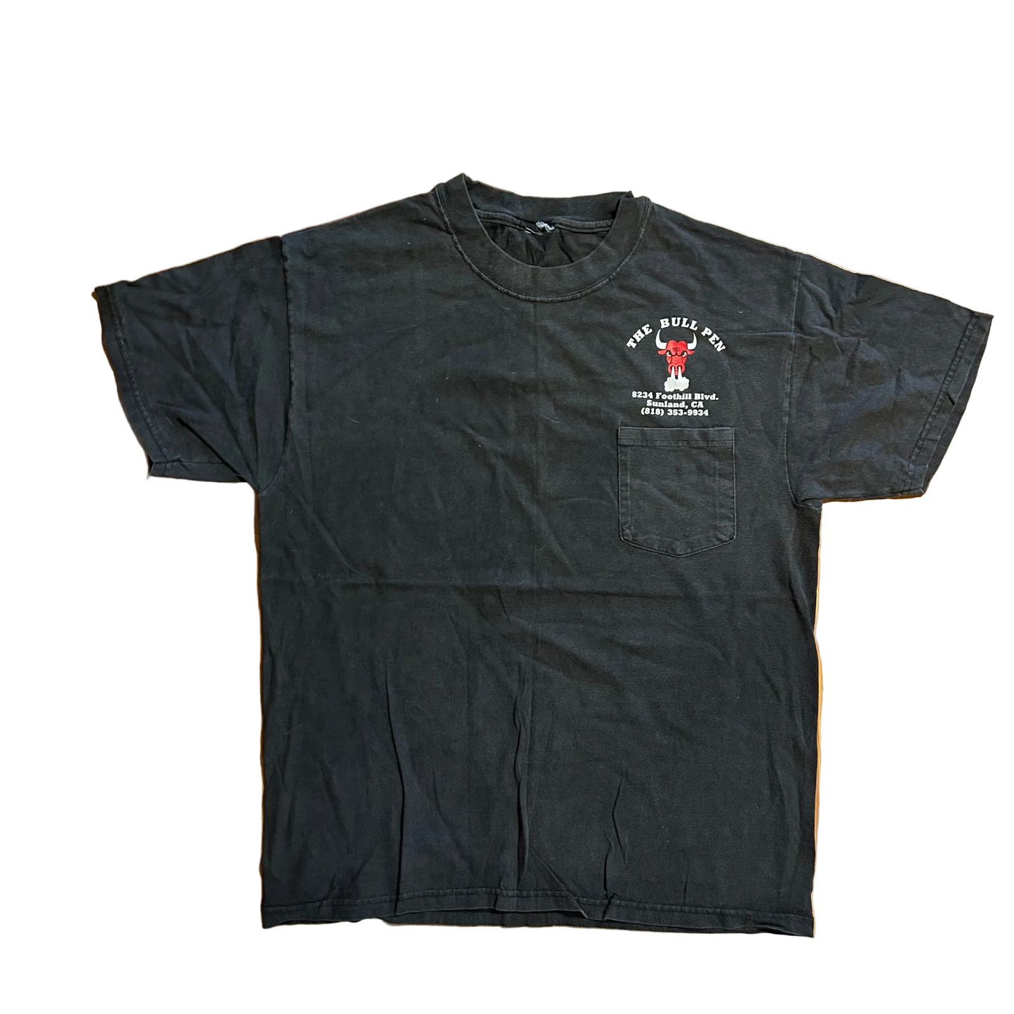 The Bull Pen Black Faded Pocket Tshirt - Medium - 21.5" x 27"