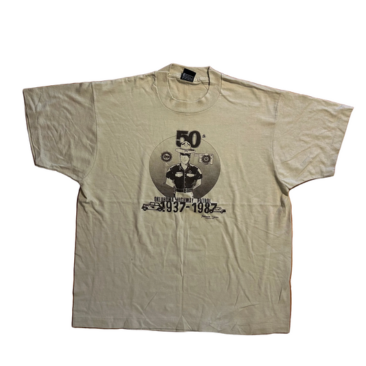 80/90’s Screen Stars Oklahoma Highway Patrol 50th Police Tan Brown Tshirt - Large - 23" x 27"