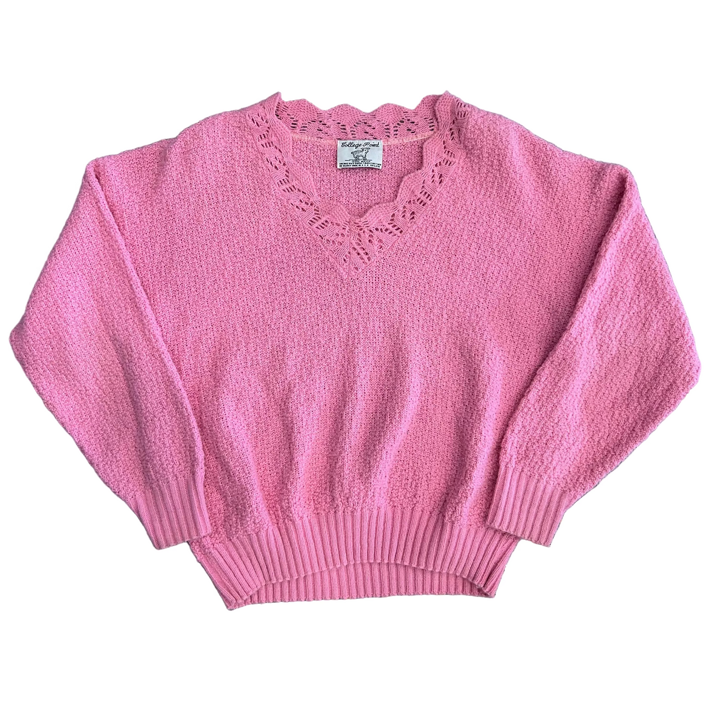 80's College Point Acrylic Pink Lace Sweater - Medium - 20" x 22"