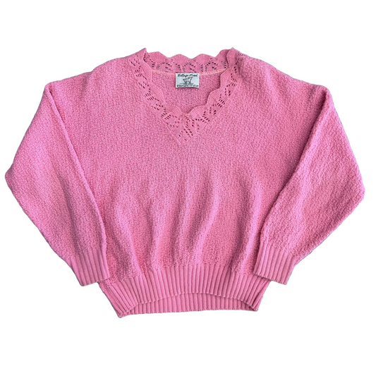 80's College Point Acrylic Pink Lace Sweater - Medium - 20" x 22"