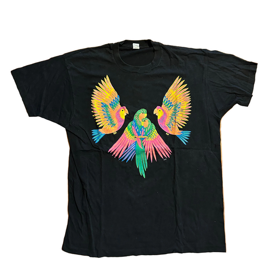 80/90’s Screen Stars Parrots Black Cotton Tshirt - Large - 23" x 31"