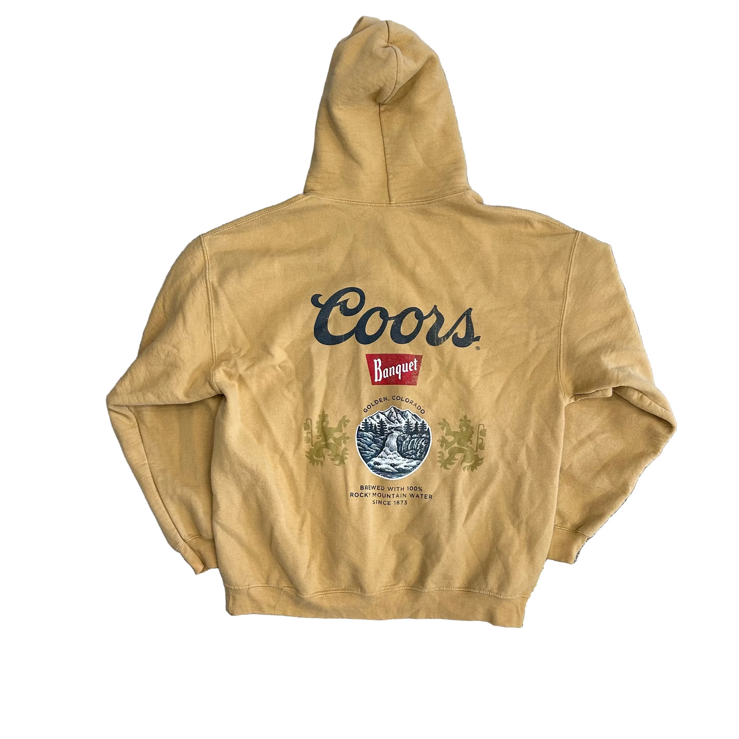 Coors Banquet Yellow Brown Hoodie Sweatshirt - Large - 22.5" x 26"
