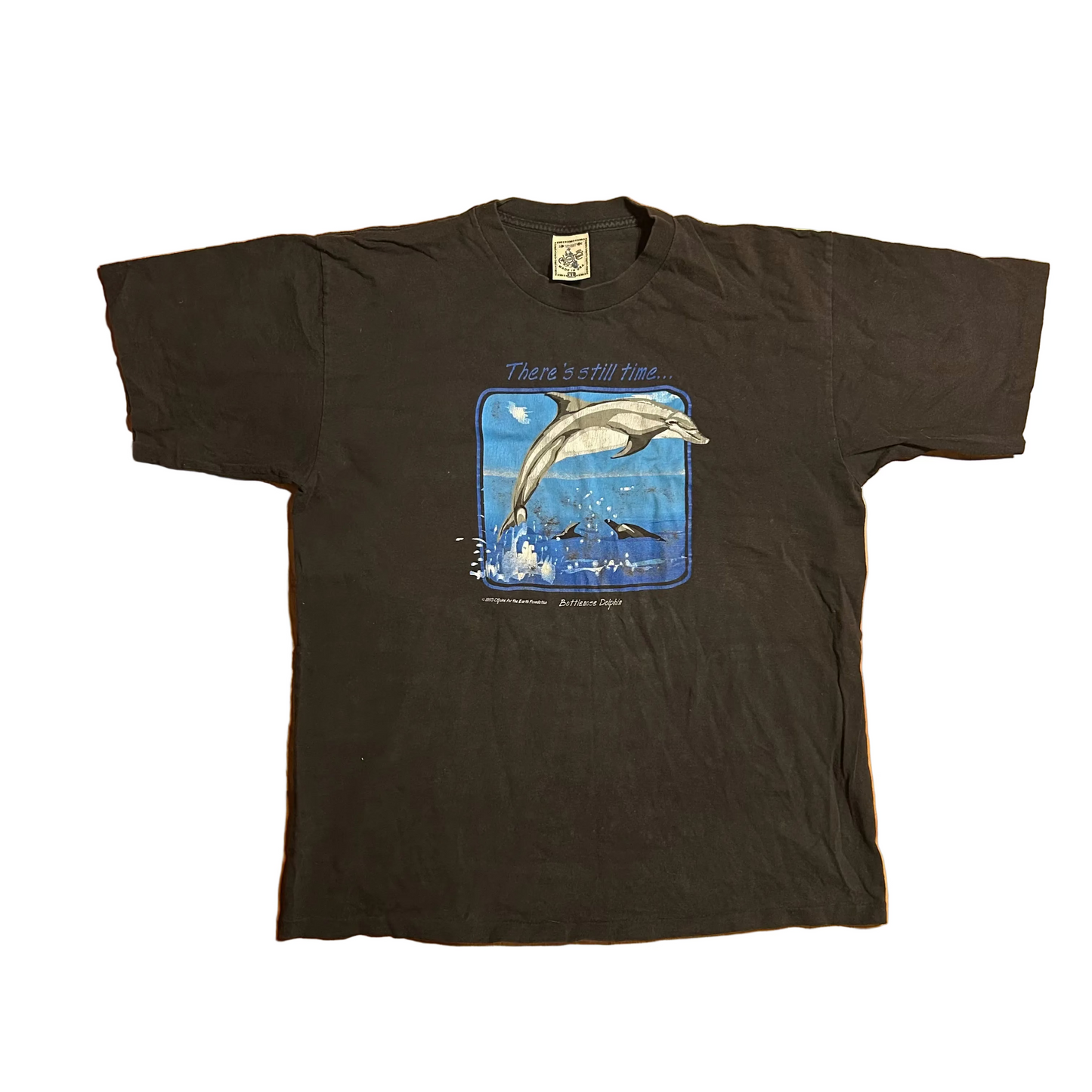 90's Alore Bottlenose Dolphin There's Still Time Black Tshirt - Large - 23" x 30"
