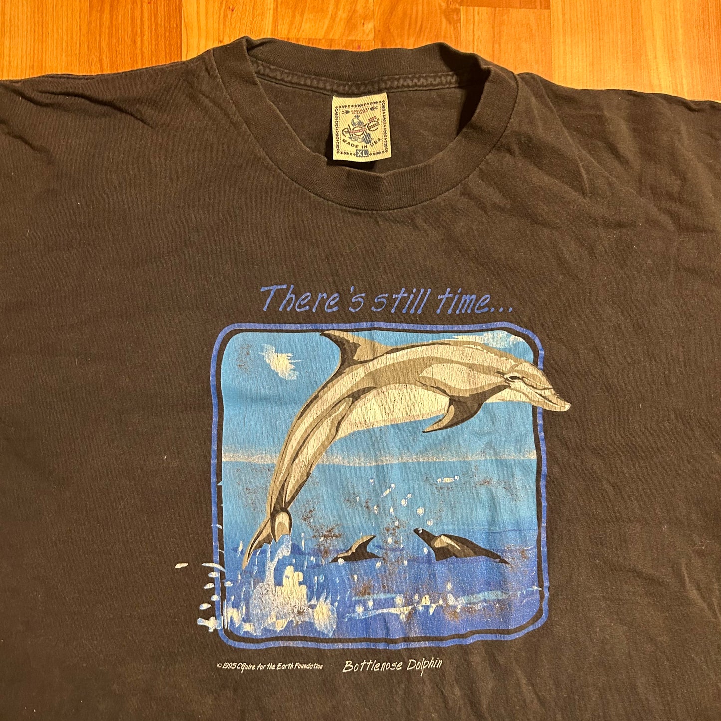 90's Alore Bottlenose Dolphin There's Still Time Black Tshirt - Large - 23" x 30"