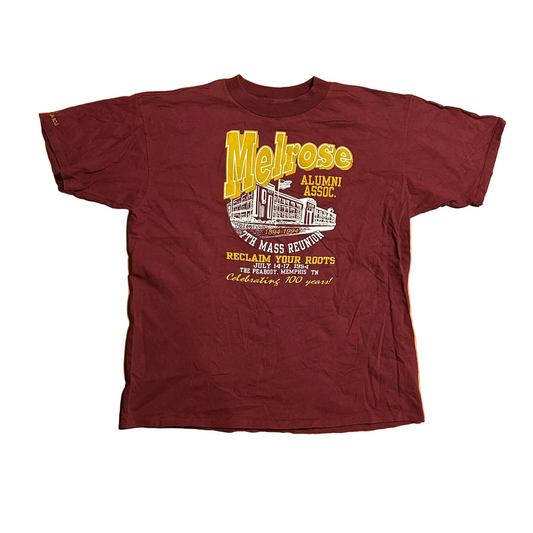 90's Oneita Melrose Alumni Memphis 100 years Red Maroon Tshirt - Large - 23" x 28.5"