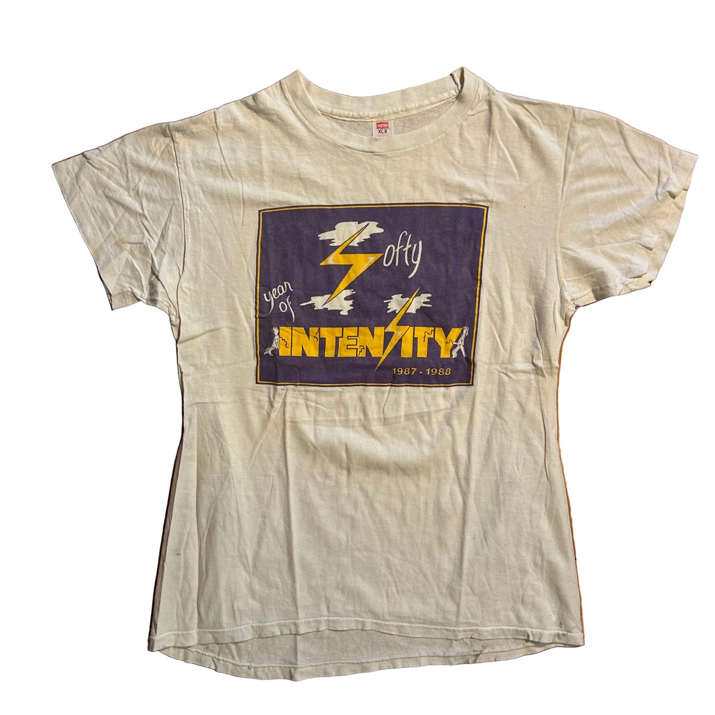 80’s Hanes Softy Year of Intensity White Cotton Tshirt - Medium - 20" x 28"