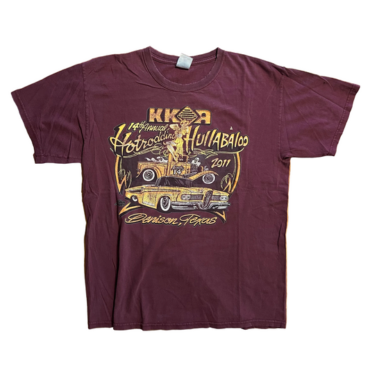 KKOA Hotroddin Hullaboo Denison Texas Maroon Red Car Tshirt - Medium - 21" x 27.5"