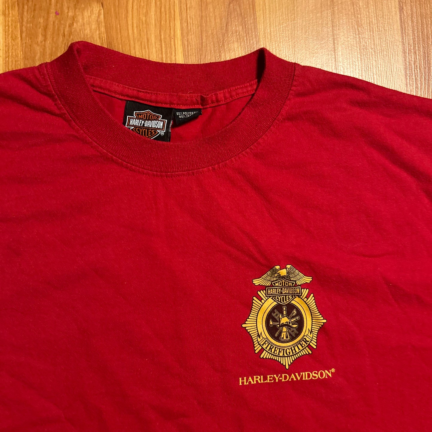 Harley Davidson Motorcycles Red Firefighters Tshirt - Medium - 21.5" x 31.5"