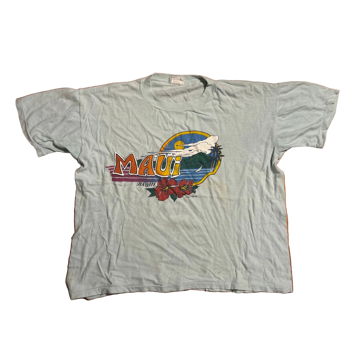 80's Hawaii Maui Light Blue Tshirt - Large - 22" x 22"