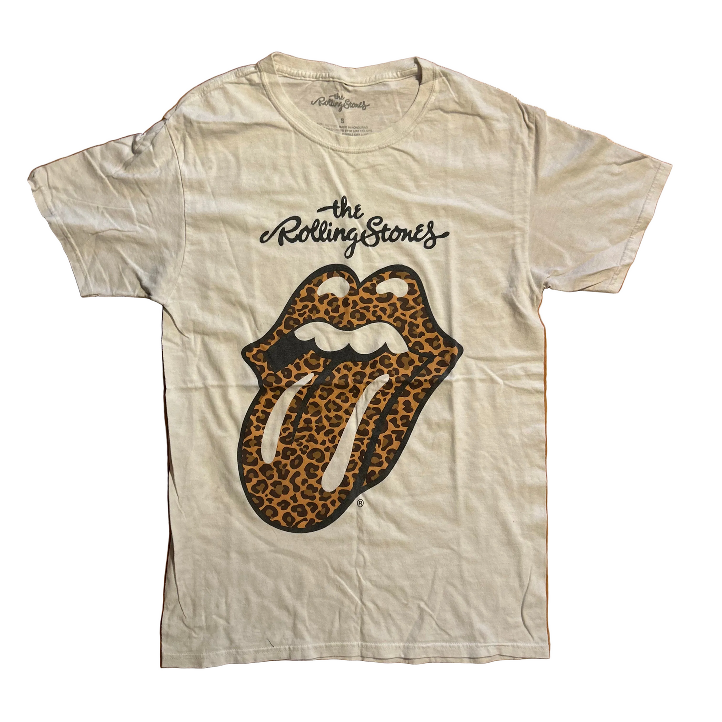 The Rolling Stones Leopard Print Logo White Music Band Tshirt - XSmall - 17.5" x 27.5"
