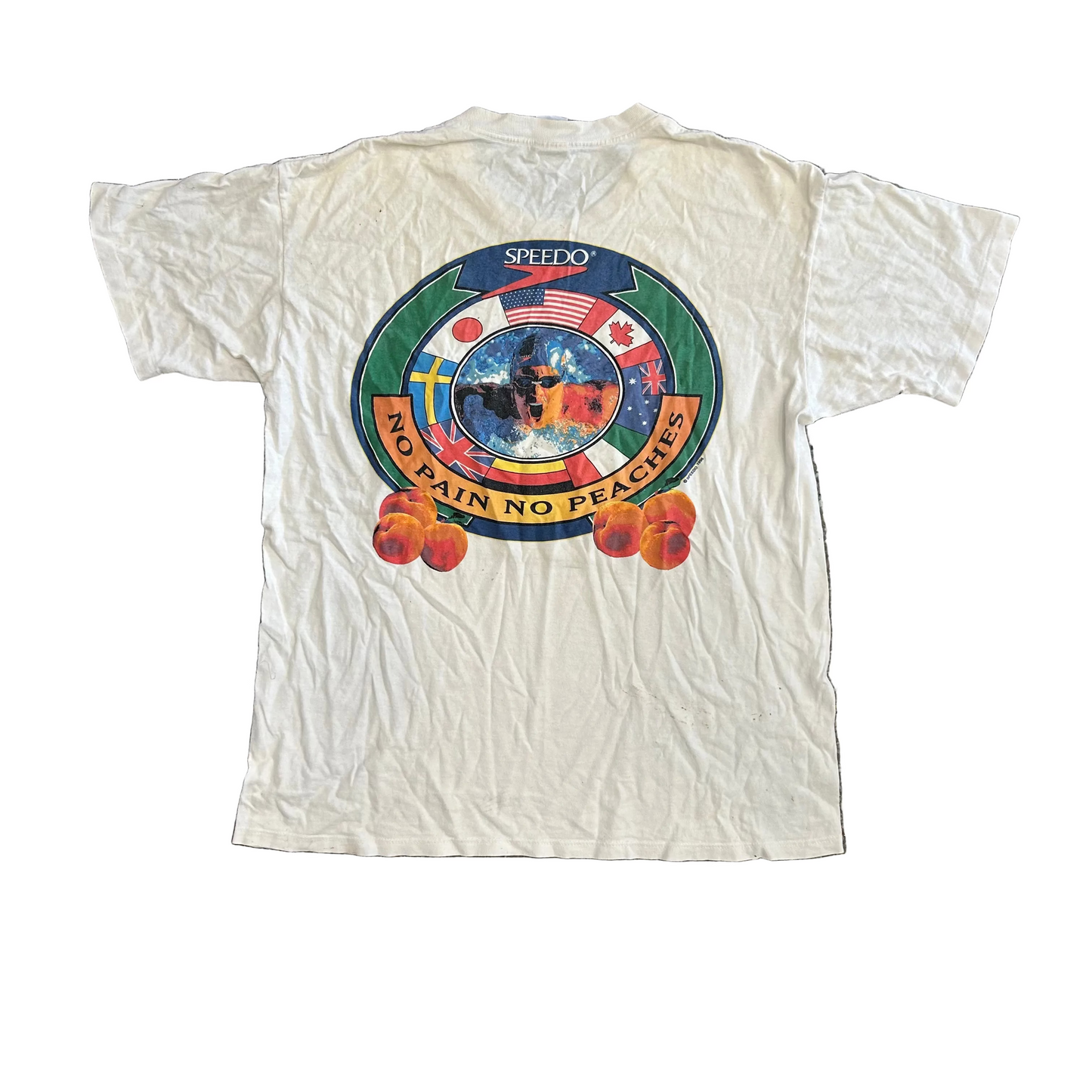 90’s Speedo No Pain No Peaches White Tshirt - Large - 22" x 27"