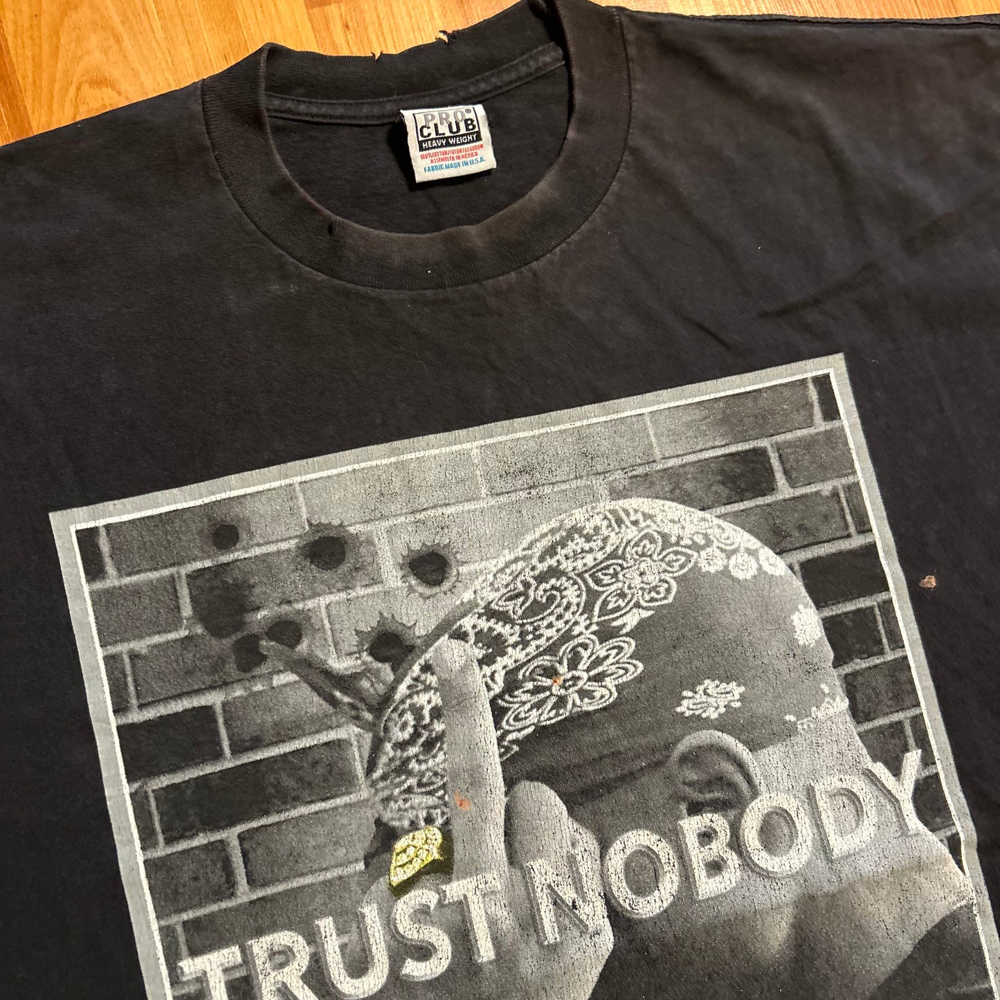 00's Pro Club Tupac Trust Nobody Black Tshirt - XLarge - 27" x 32.5"