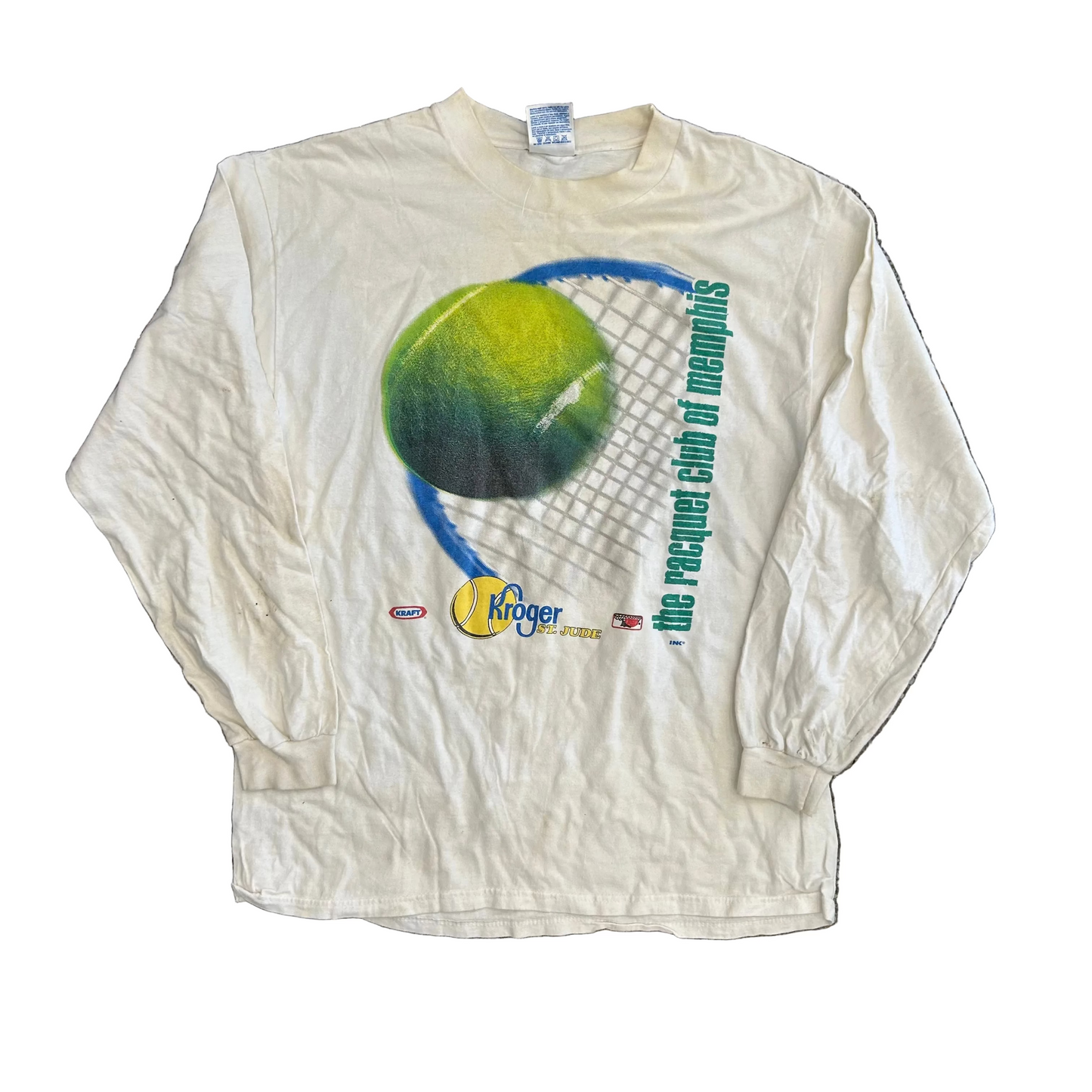 90’s Hanes Beefy Tennis Racquet Club of Memphis White Longsleeve Shirt - Medium - 20" x 28"