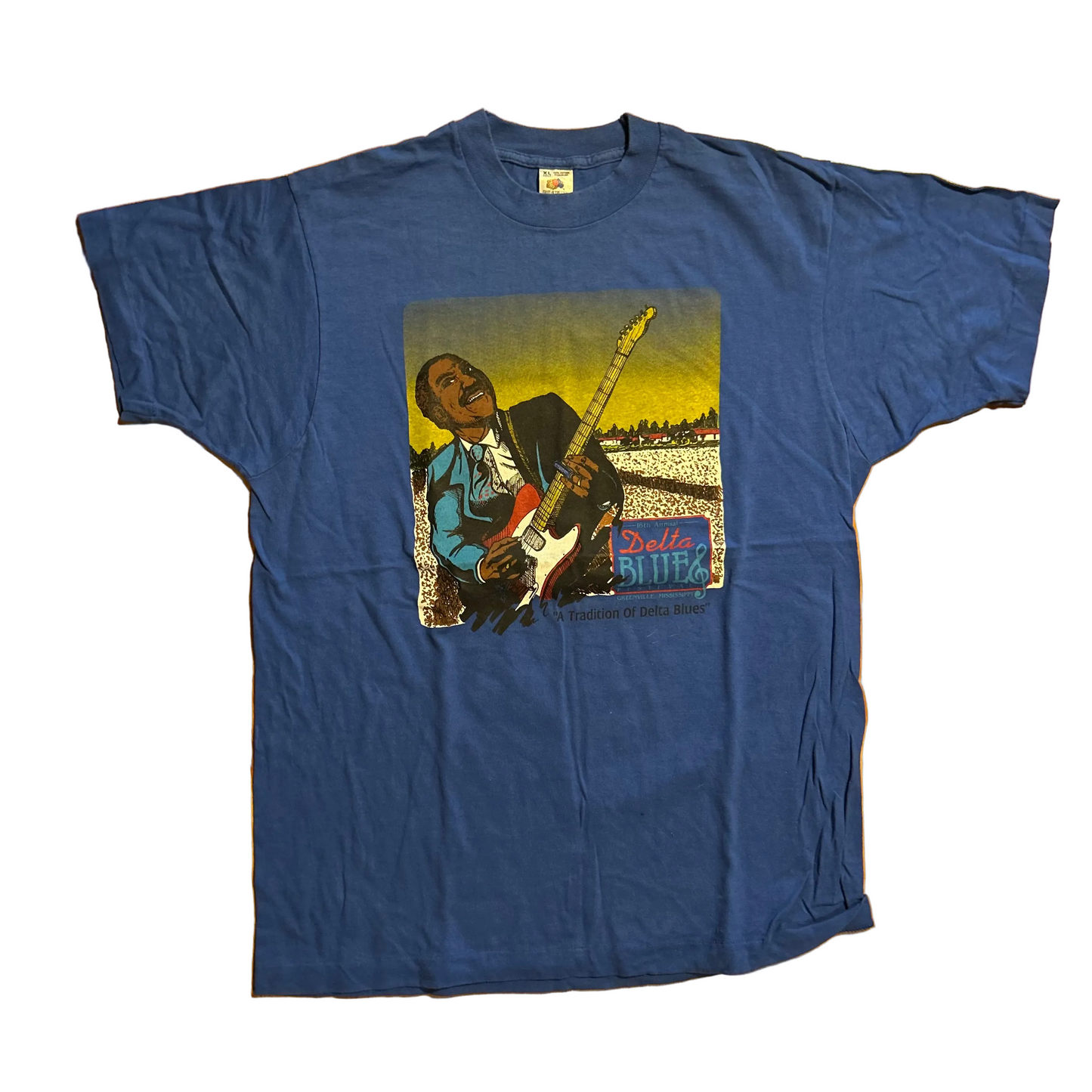 90’s FOTL Delta Blues Mississippi Music Blue Tshirt - Large - 22" x 30.5"