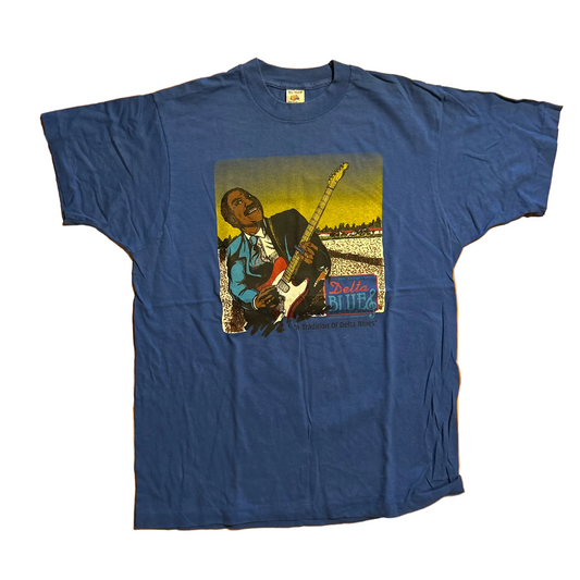 90’s FOTL Delta Blues Mississippi Music Blue Tshirt - Large - 22" x 30.5"