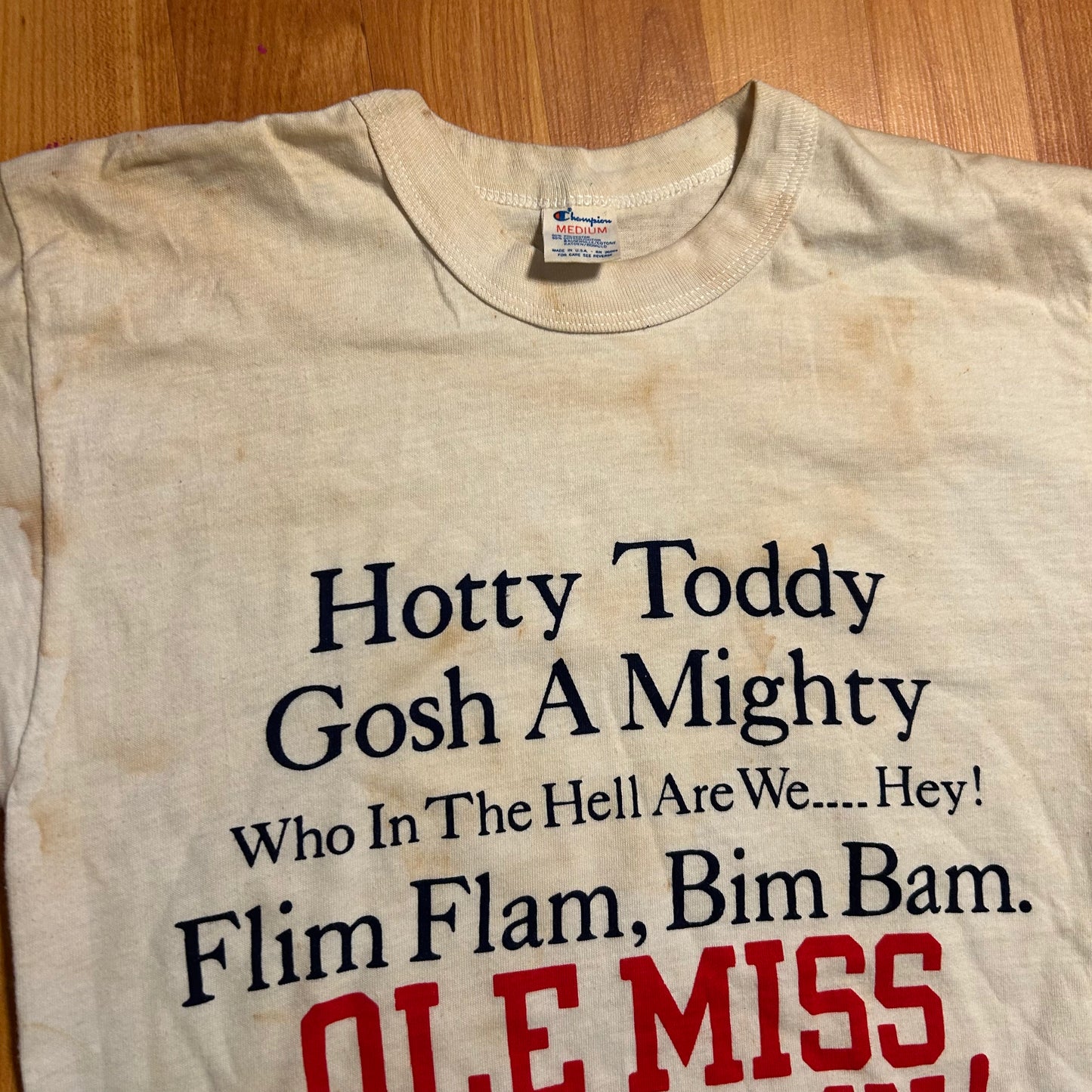 80's Champion Hotty Toddy Ole Miss White Tshirt - XSmall - 16.5" x 26.5"