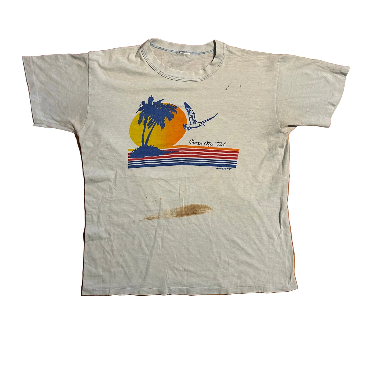 70/80's Ocean City Maryland Light Blue Tshirt - Medium - 21" x 25"