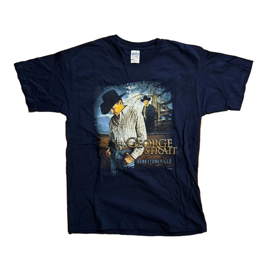 00's Gildan George Strait Honkytonkville Country Music Tour Tshirt - Navy Blue Tshirt - Medium - 20.5" x 30"