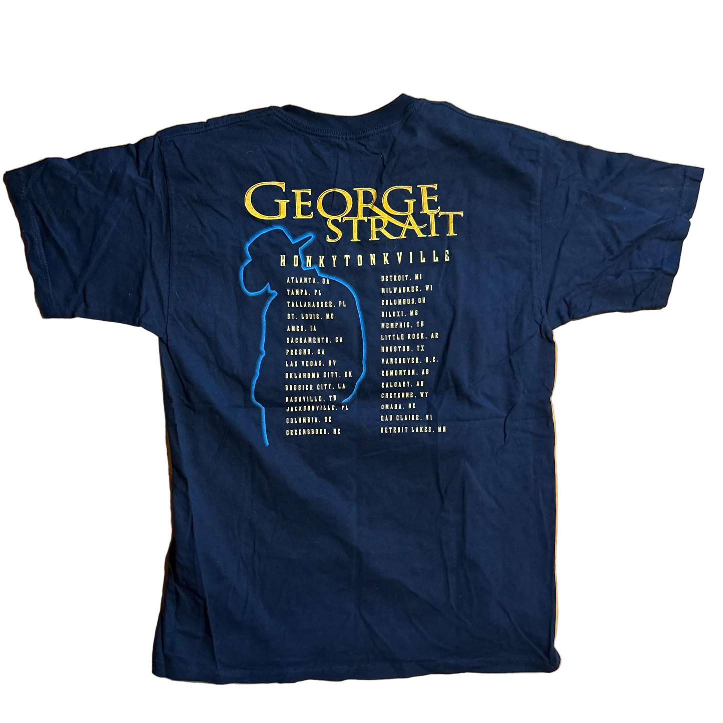 00's Gildan George Strait Honkytonkville Country Music Tour Tshirt - Navy Blue Tshirt - Medium - 20.5" x 30"