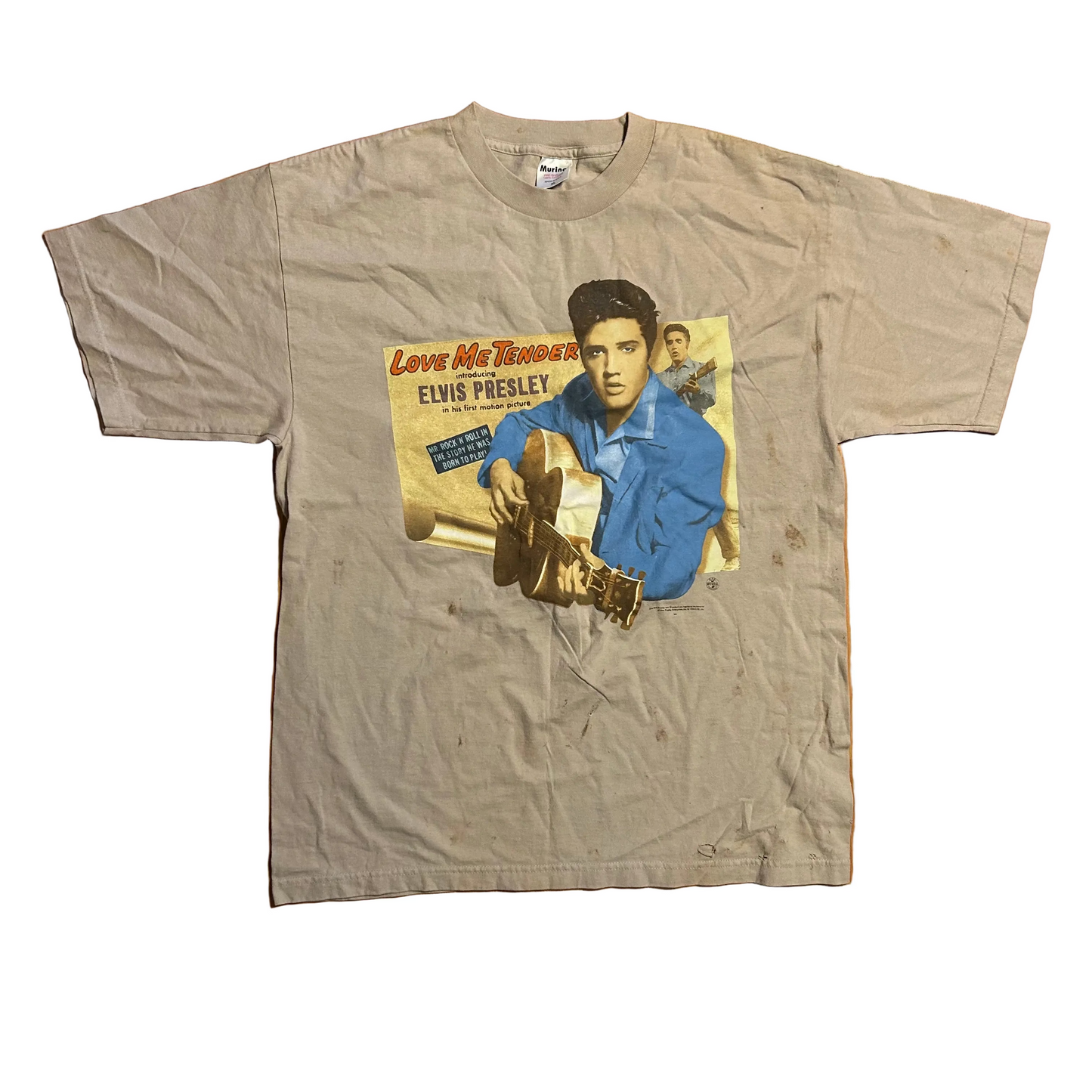 90's Murina Elvis Presley Love Me Tender Movie Music Tan Tshirt - Large - 22" x 30"