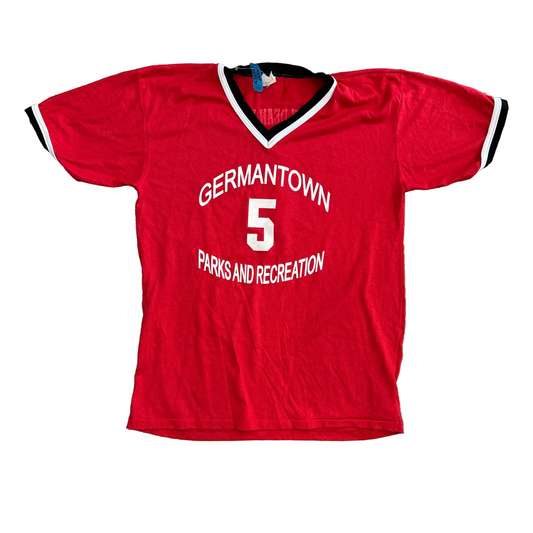 Don Alleson Germantown Jimmy Dean Foods Red VNeck Tshirt - Medium - 20" x 27"