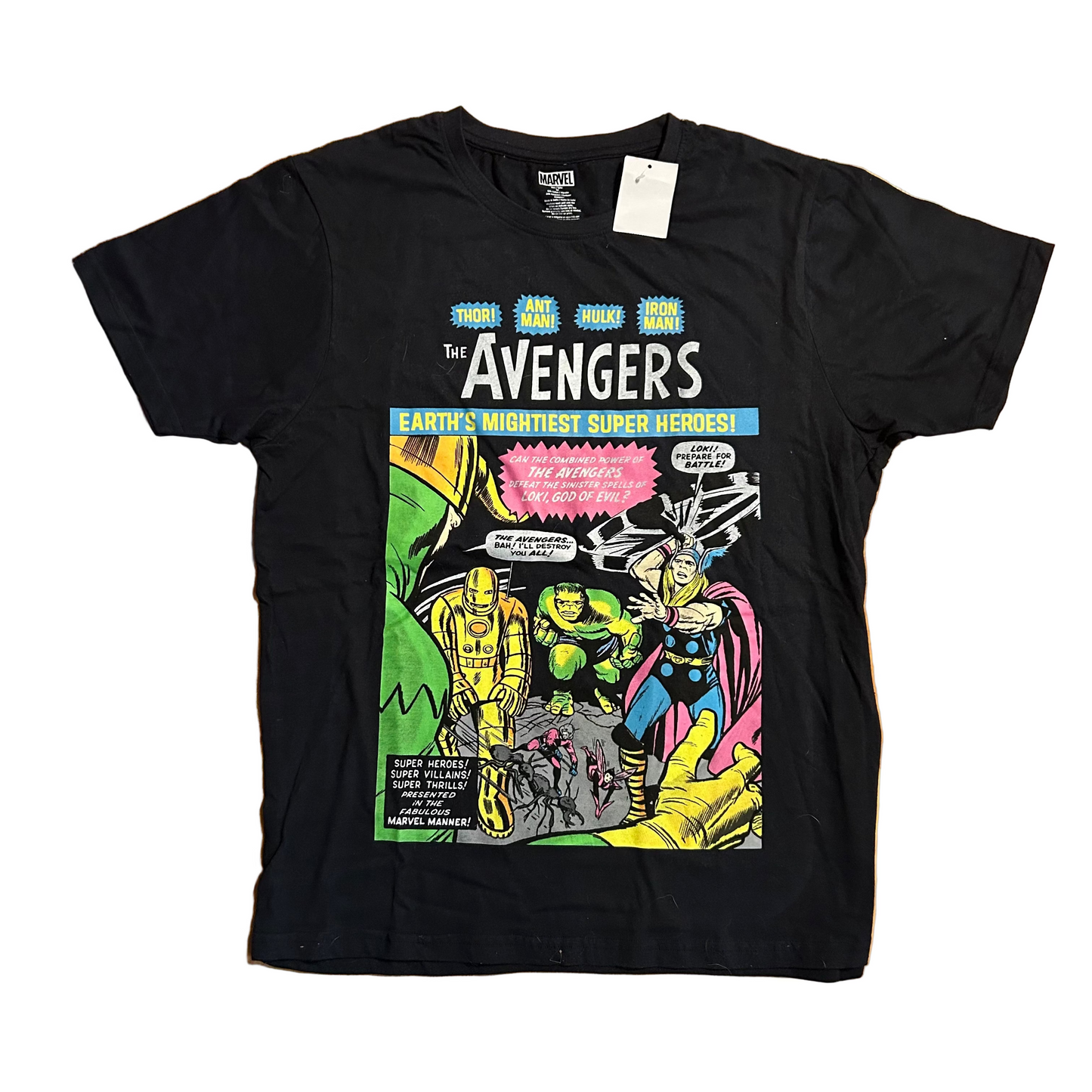NWT Marvel Comics Avengers Cotton Poly Black Tshirt - Medium - 20" x 27"