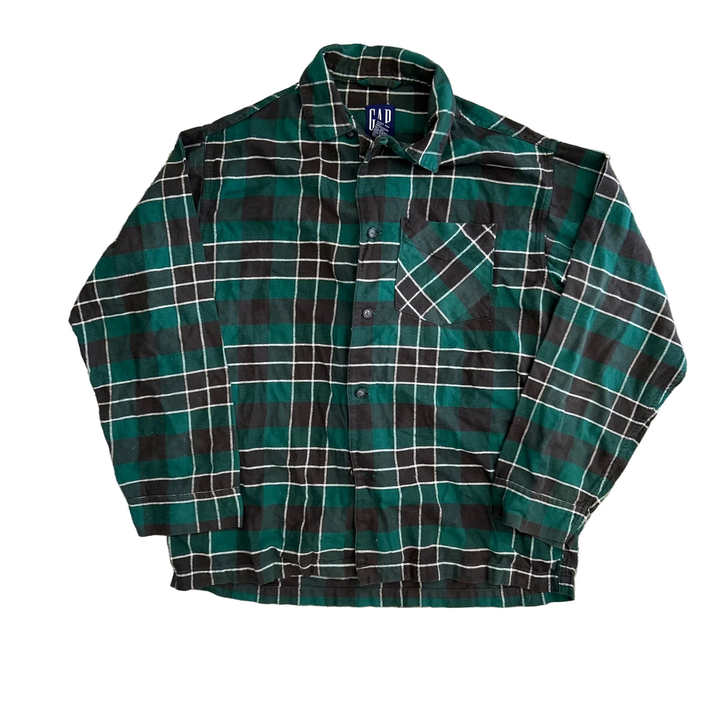Gap Cotton Green Black Button Up Shirt - Large - 22" x 29"