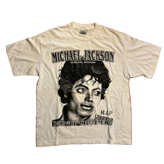 00’s Johnson Comfort Weight Michael Jackson King of Pop RIP White Tshirt - Large - 22" x 28.5"