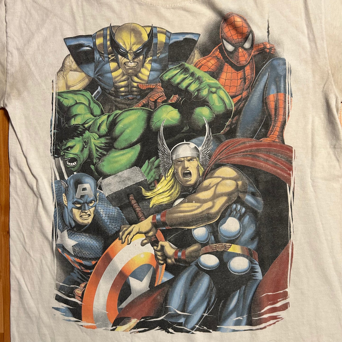 Marvel Comics Mad Engine Avengers Superheroes White Cotton Tshirt - Medium - 21" x 29"