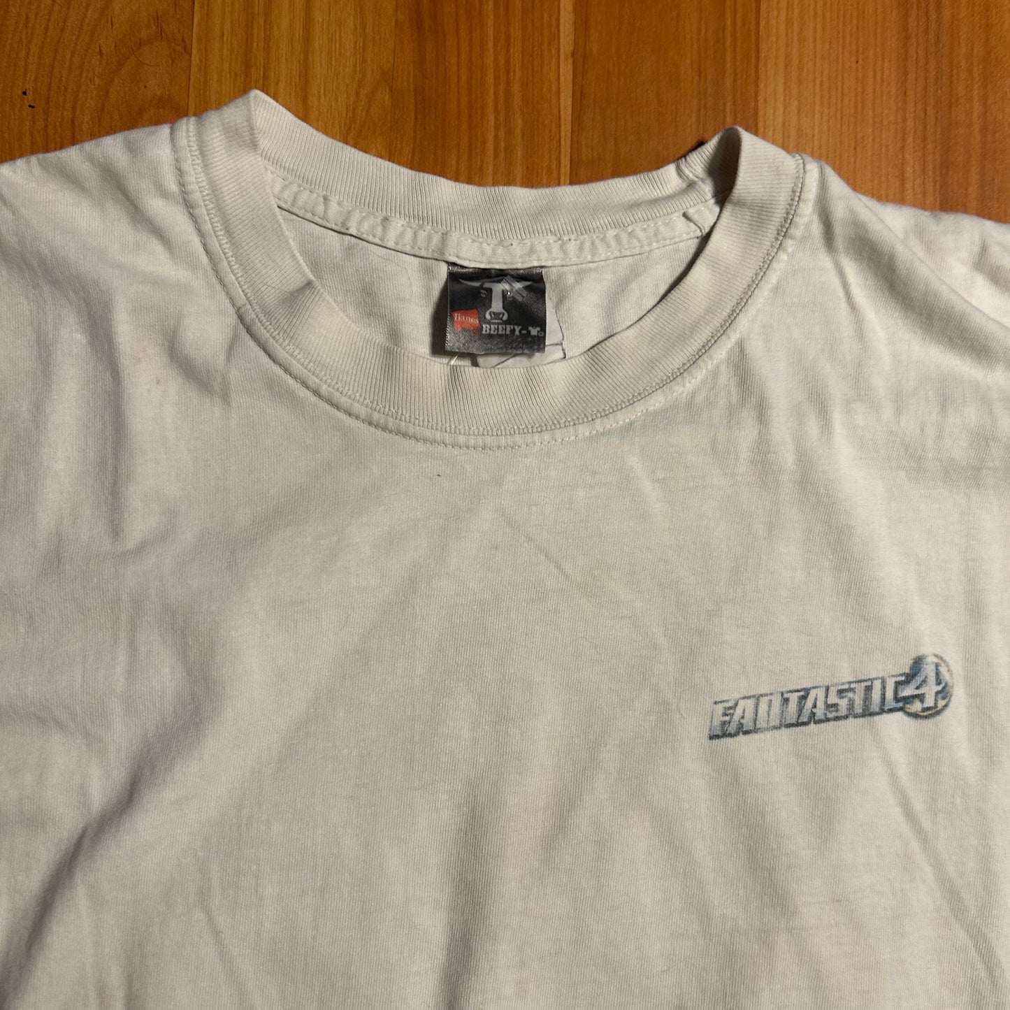 2005 Marvel Comics Hanes Beefy Fantastic 4 Movie Promo White Cotton Tshirt - Medium - 21.5" x 27"