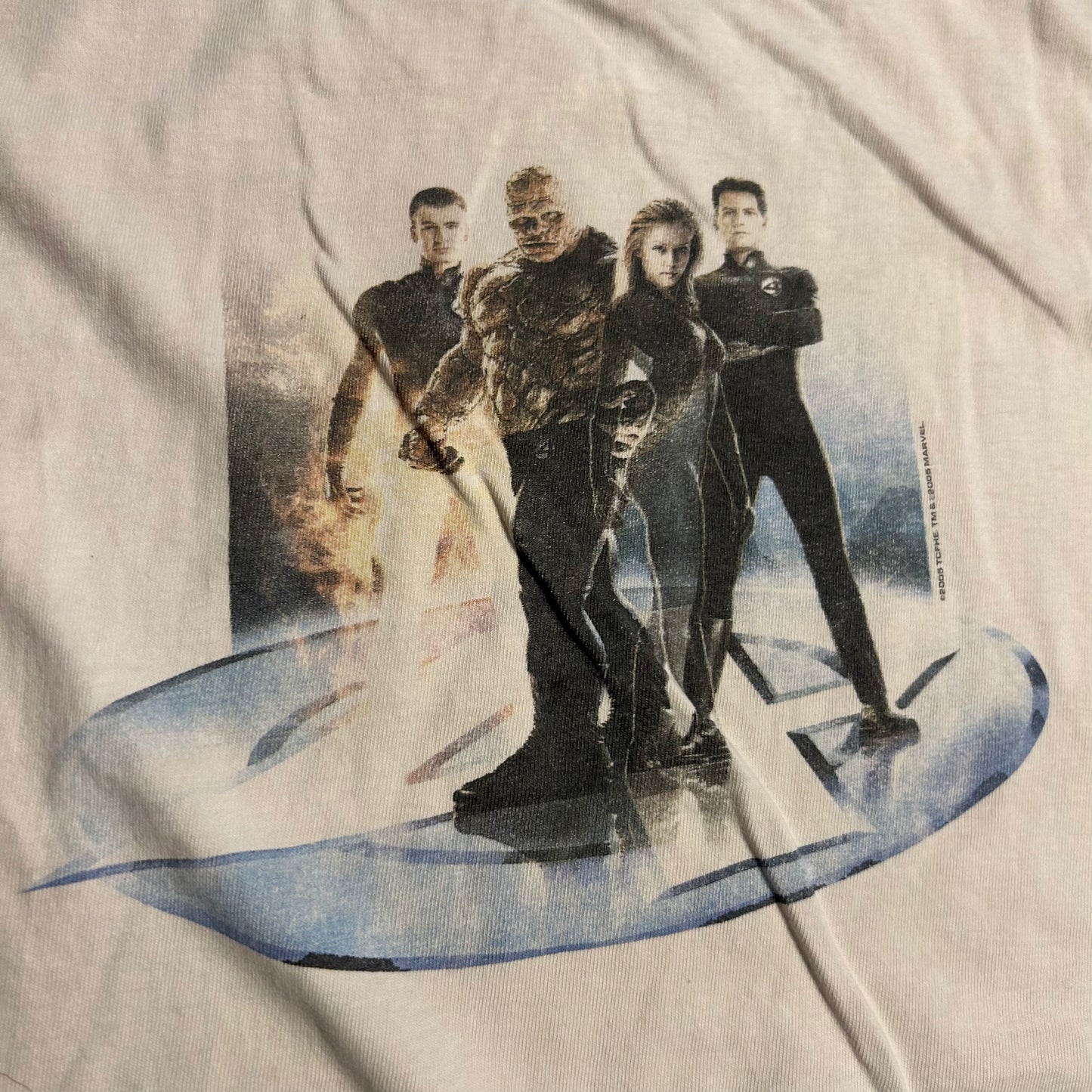 2005 Marvel Comics Hanes Beefy Fantastic 4 Movie Promo White Cotton Tshirt - Medium - 21.5" x 27"
