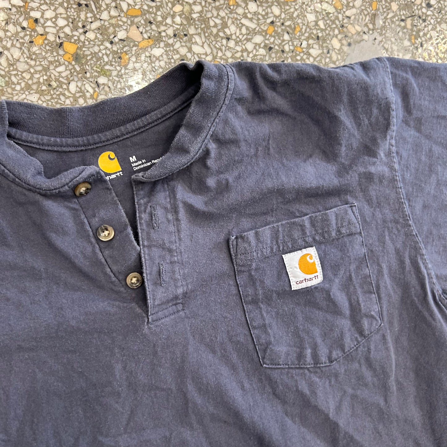 Carhartt Carphartt Navy Blue Pocket Quarter Button Up Tshirt - Medium - 21" x 28.5"