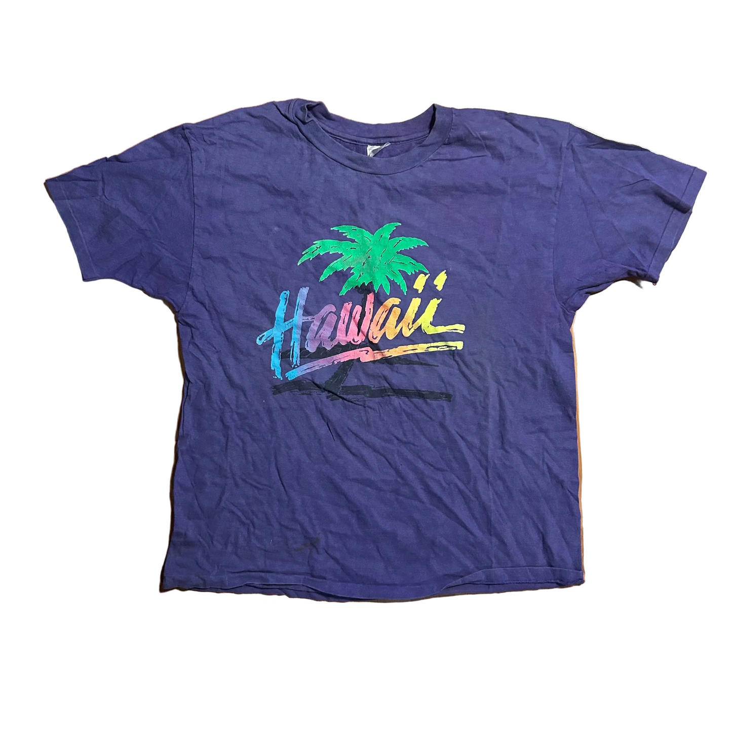 90's American Heavyweight Purple Hawaii Palm Tree Tshirt - Large - 23" x 28"