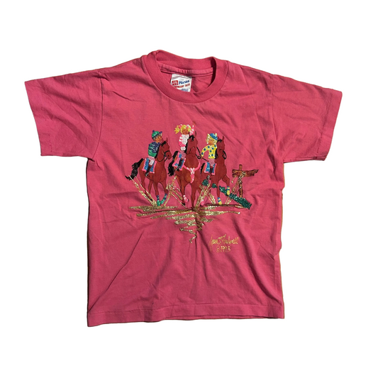90's Hanes Heavyweight Pink Horses Tshirt - XSmall - 15" x 19"