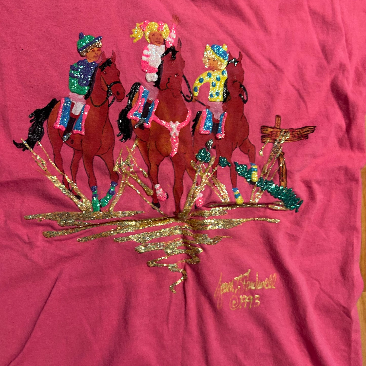 90's Hanes Heavyweight Pink Horses Tshirt - XSmall - 15" x 19"