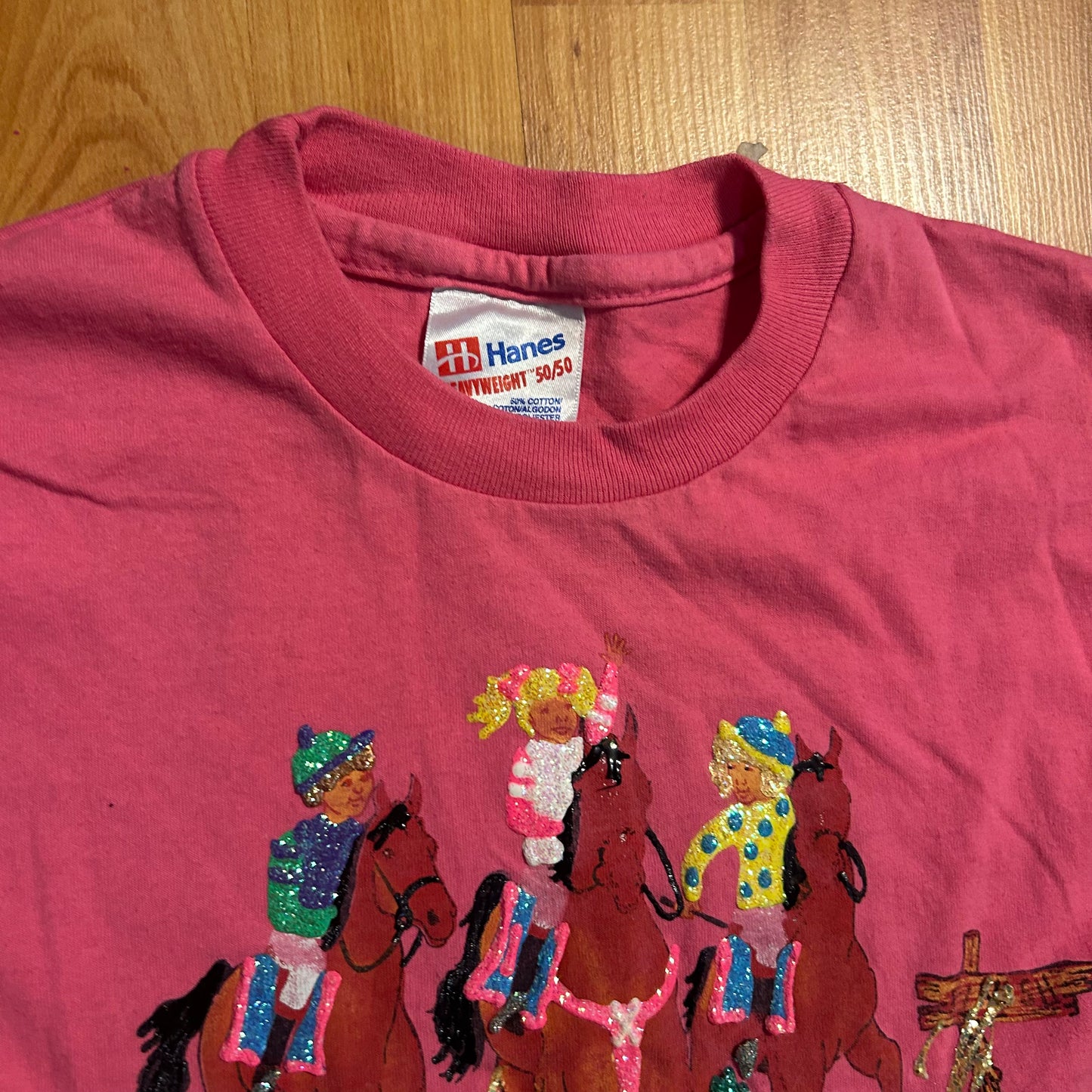 90's Hanes Heavyweight Pink Horses Tshirt - XSmall - 15" x 19"